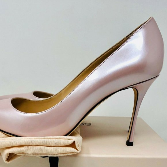 Sergio Rossi Godiva Pumps Neutral Pink Pearl Shimmer Leather Women's Shoes - Picture 3 of 6
